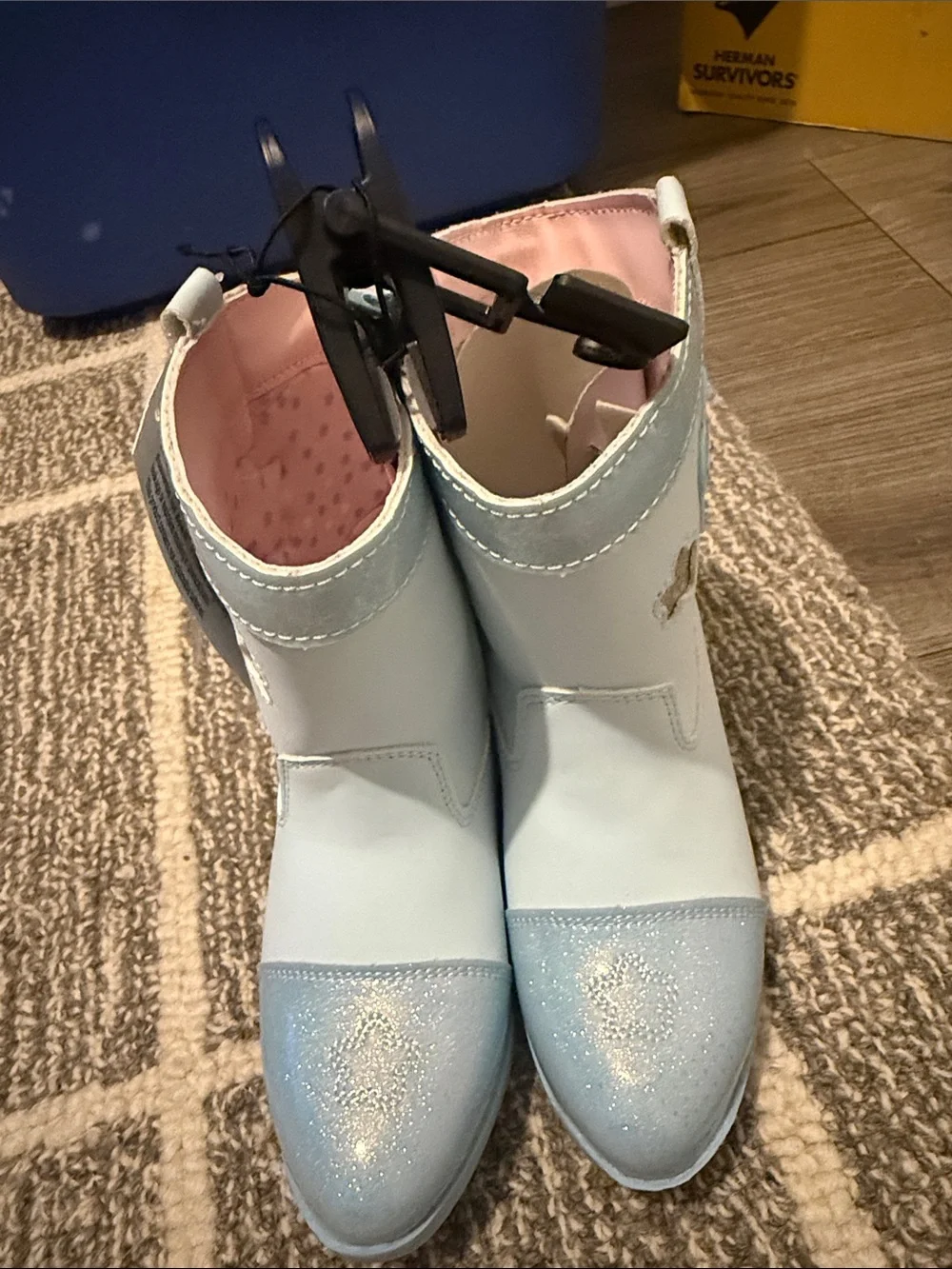 Light Blue Glitter Star Kids Boots